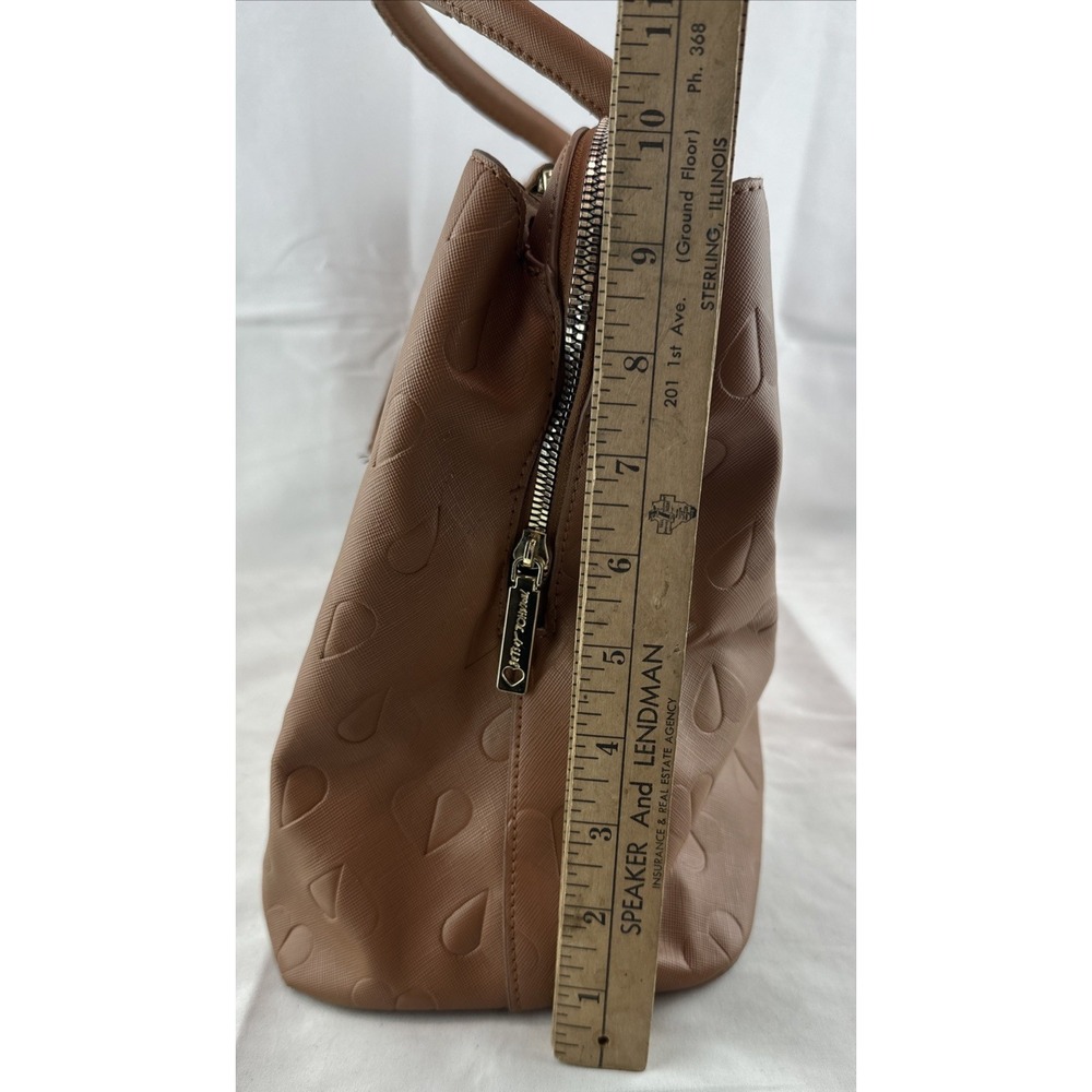 Betsey Johnson Heart Embossed Brown Triple Compartment Large Satchel Purse Tote - Picture 9 of 16